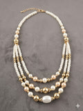 Necklace-Golden & White Pearls