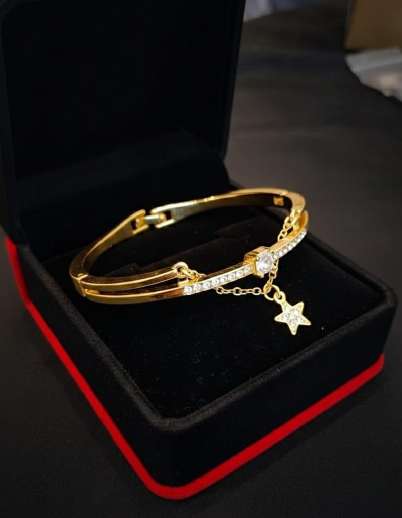 Electro Gold Plated Adjustable Bracelet with Rhine Stone