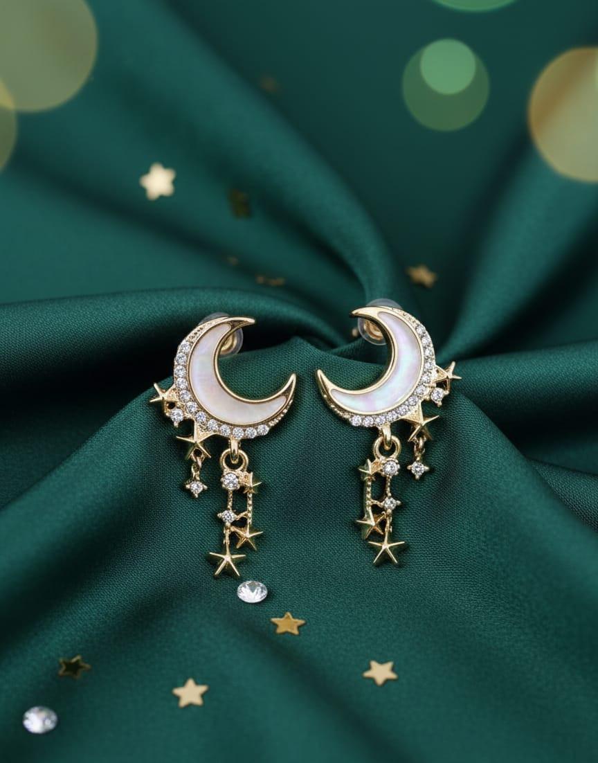 Moon Stars Gold Plated Earrings
