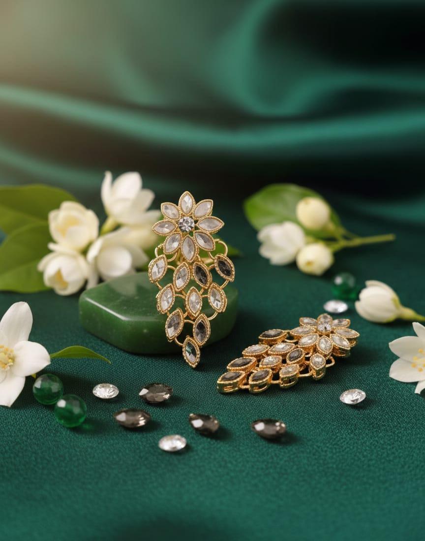 Gold Plated, Ear Rings with American Diamond