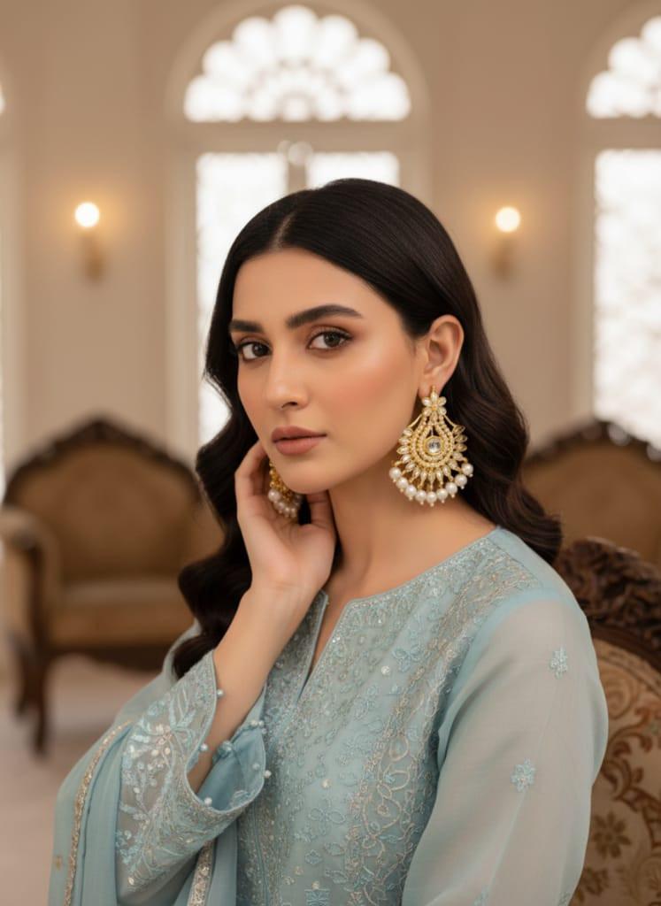 Gold Plated Ear Rings, Pearl & American Diamond