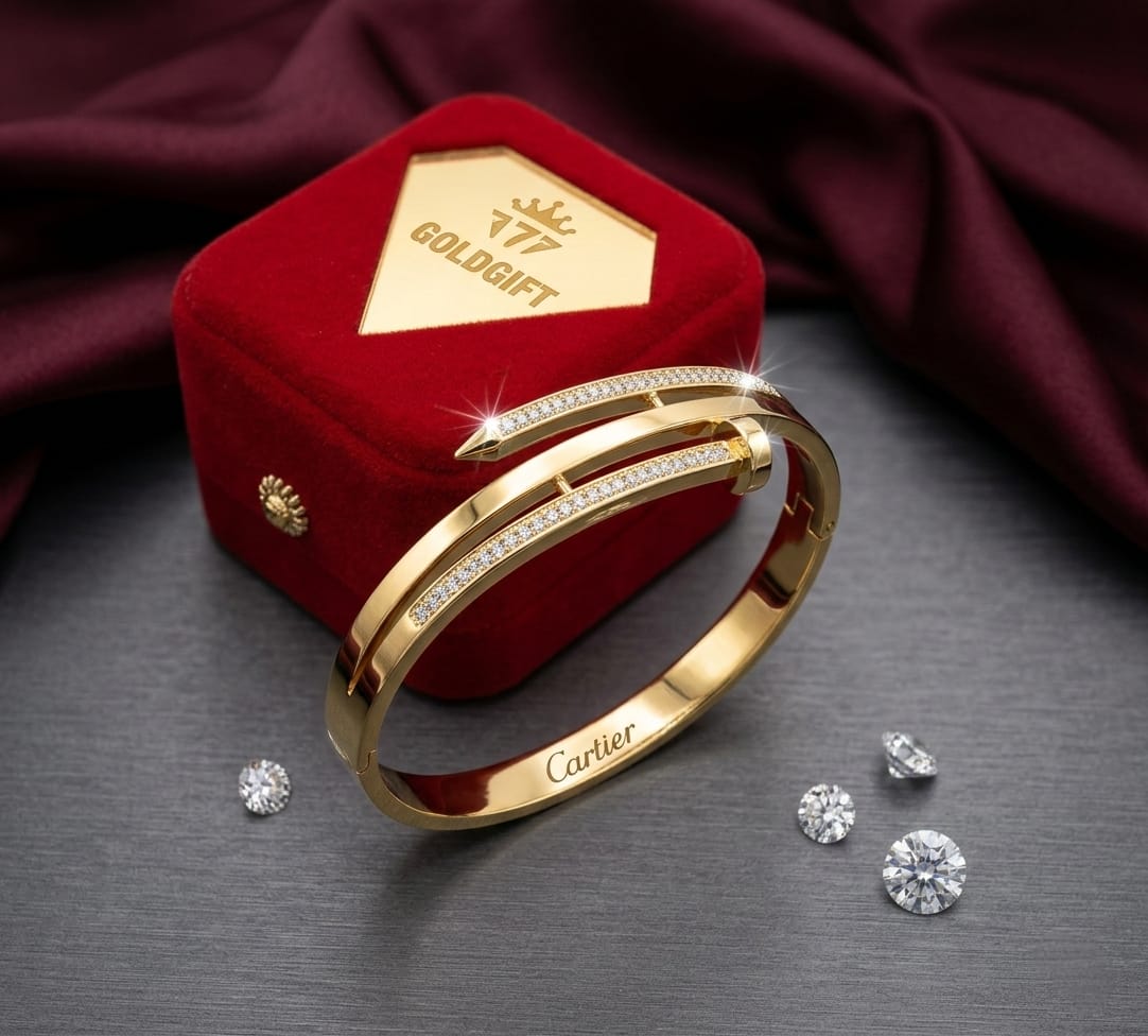 CARTIER GOLD PLATED HAND CUFF WITH AMERICAN DIAMOND
