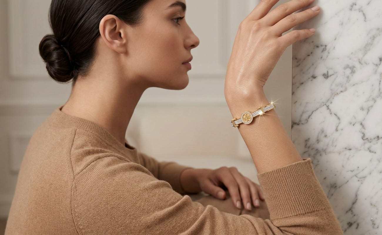 HAND CUFF, GOLD PLATED WITH AMERICAN DIAMOND