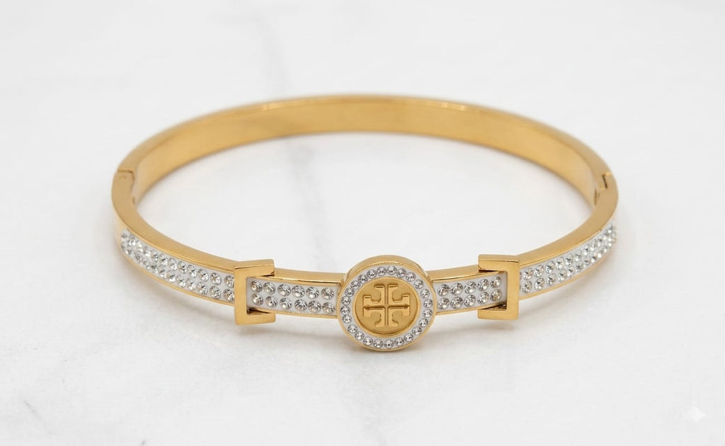 HAND CUFF, GOLD PLATED WITH AMERICAN DIAMOND