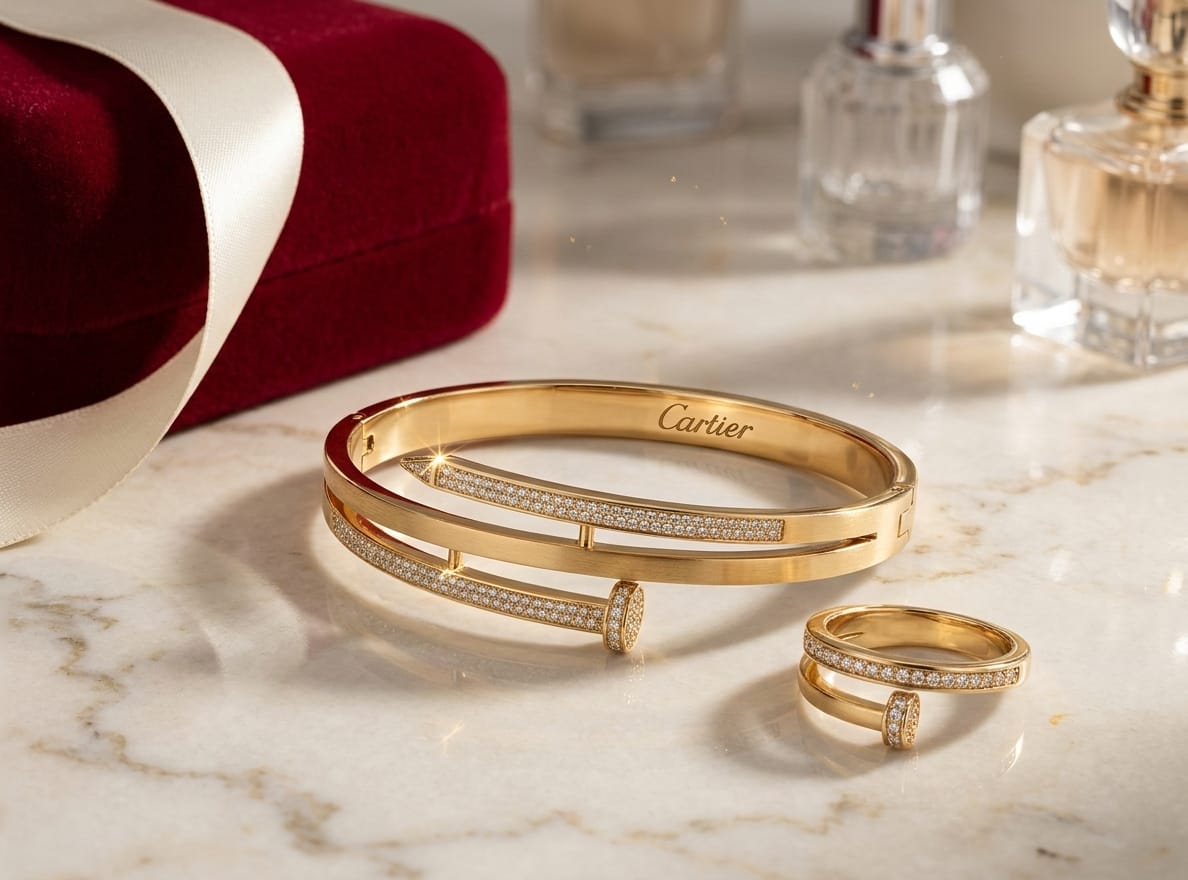 CARTIER HAND CUFF, GOLD PLATED WITH AMERICAN DIAMOND