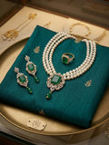 Rectangle Pearl Drop Necklace Set Emerald)