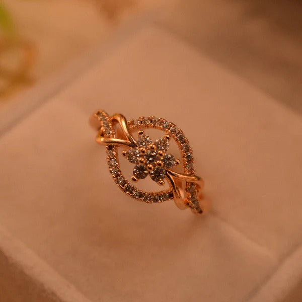 Luxury Design 24K Gold Plated Crystal Stones Ring Adjustable