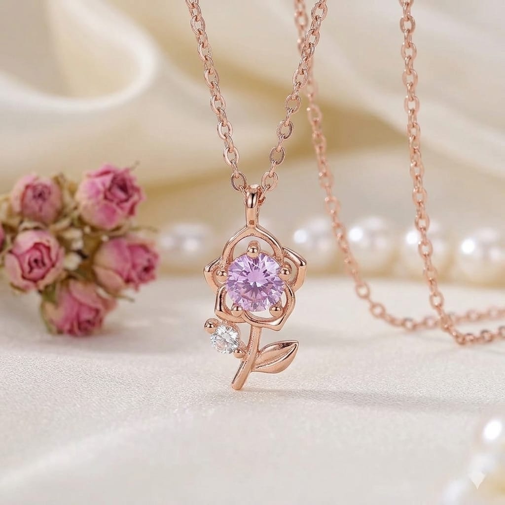 Pink Flower Rose Gold - Necklace