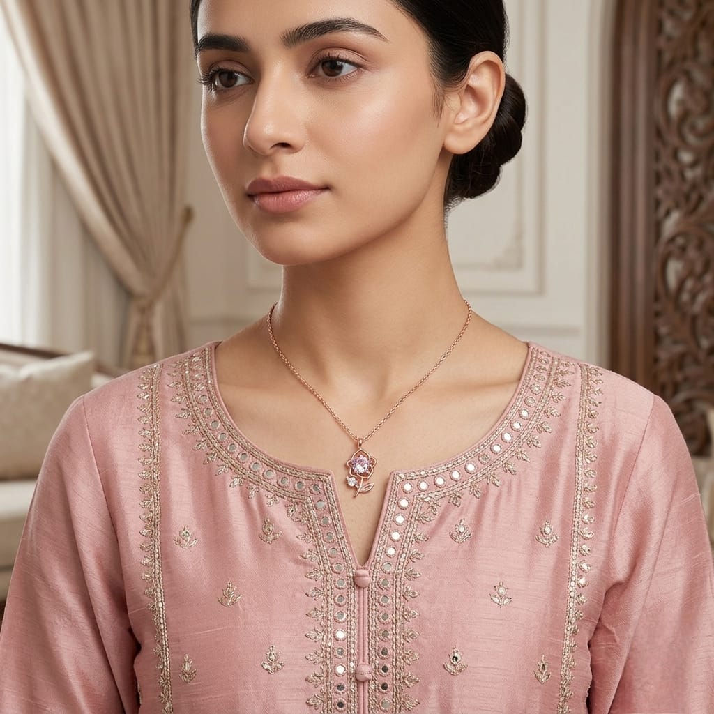 Pink Flower Rose Gold - Necklace
