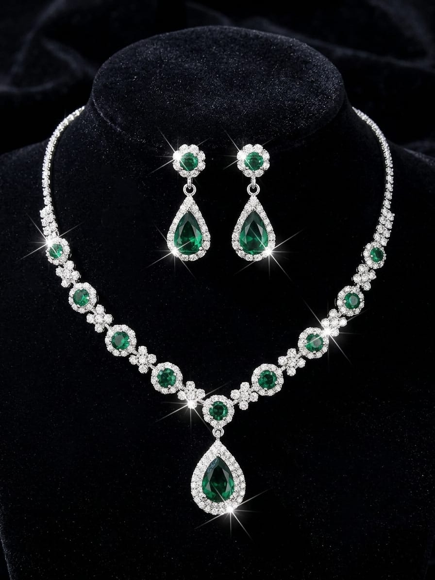 Emerald Green Diamond - Jewellery Set