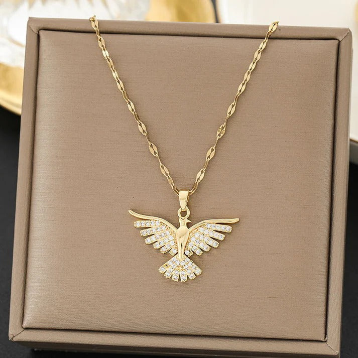 Phoenix Bird Diamonds Gold - Necklace