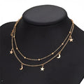 Gold Moon & Star Double Layer - Necklace
