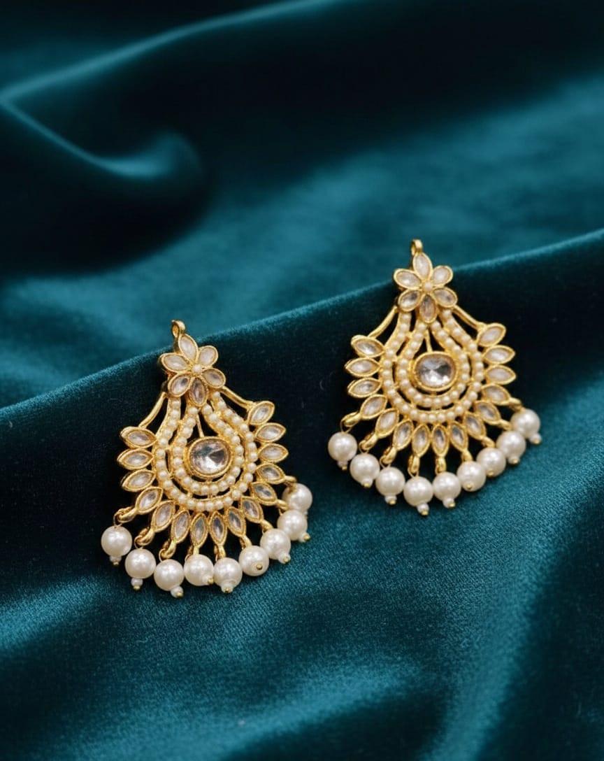 Gold Plated Ear Rings, Pearl & American Diamond