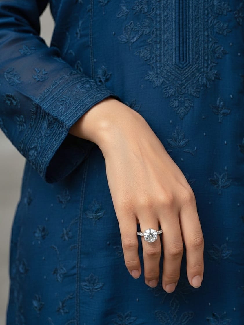 Imported Silver Plated, American Diamond, Adjustable Ring