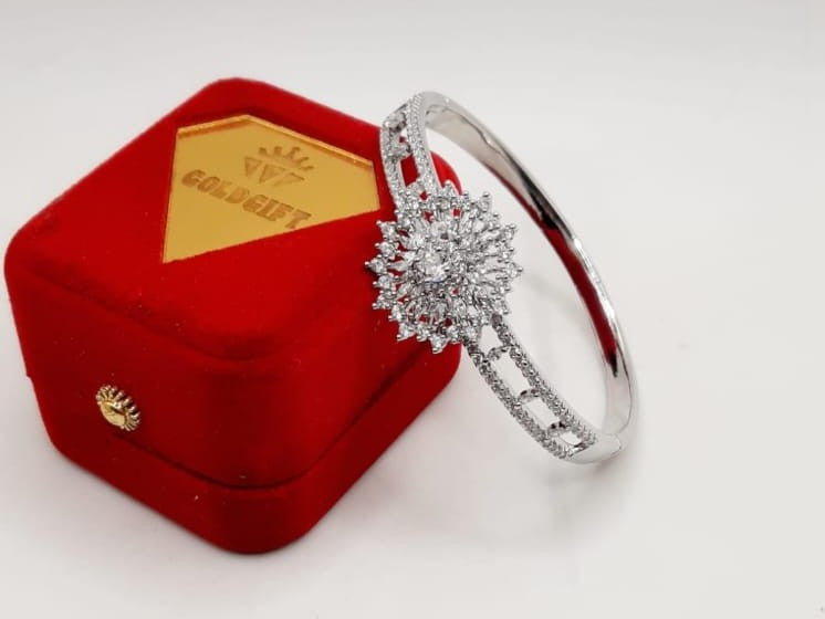 SILVER PLATED HAND CUFF WITH AMERICAN DIAMONDS