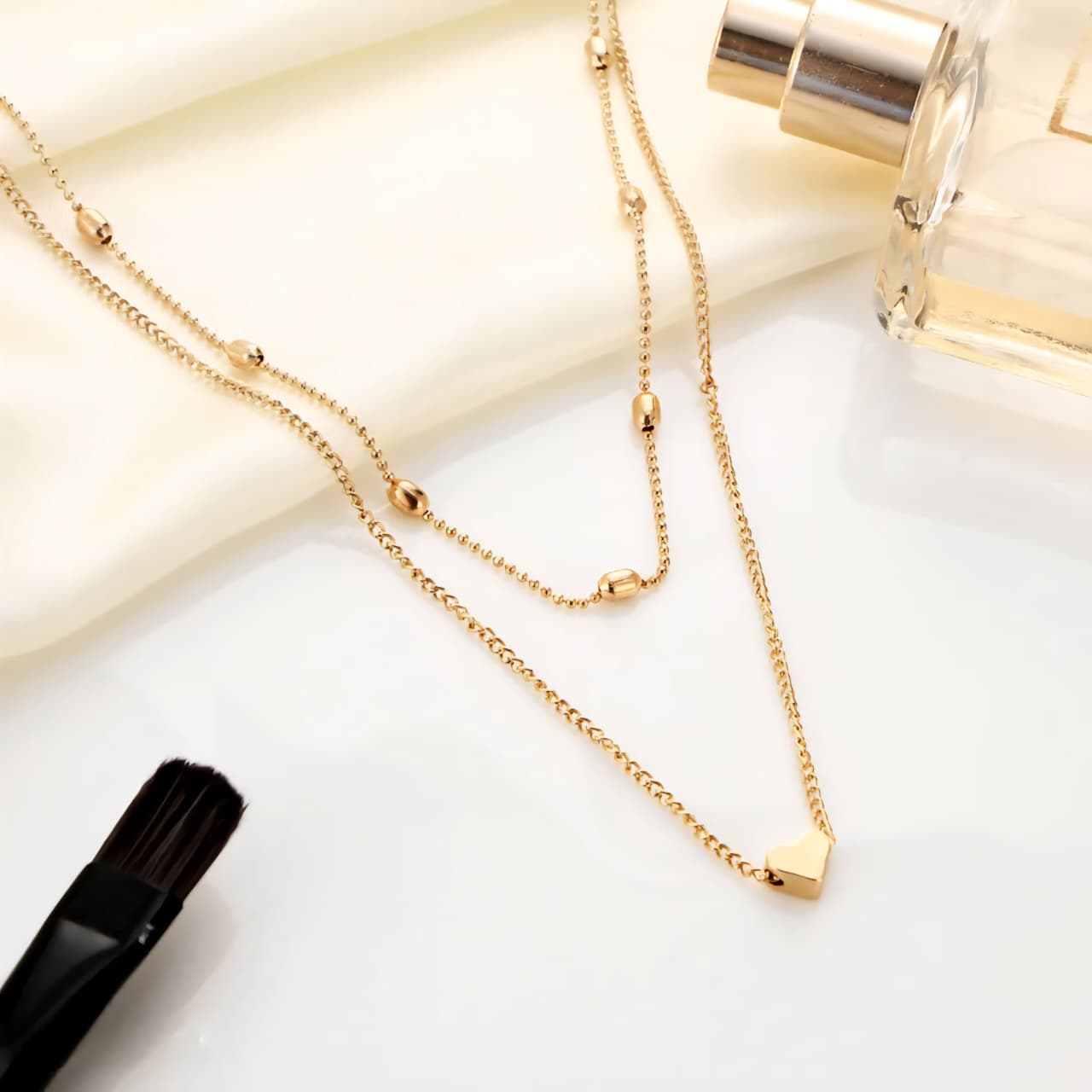 Gold Plated Heart Double Layered - Necklace