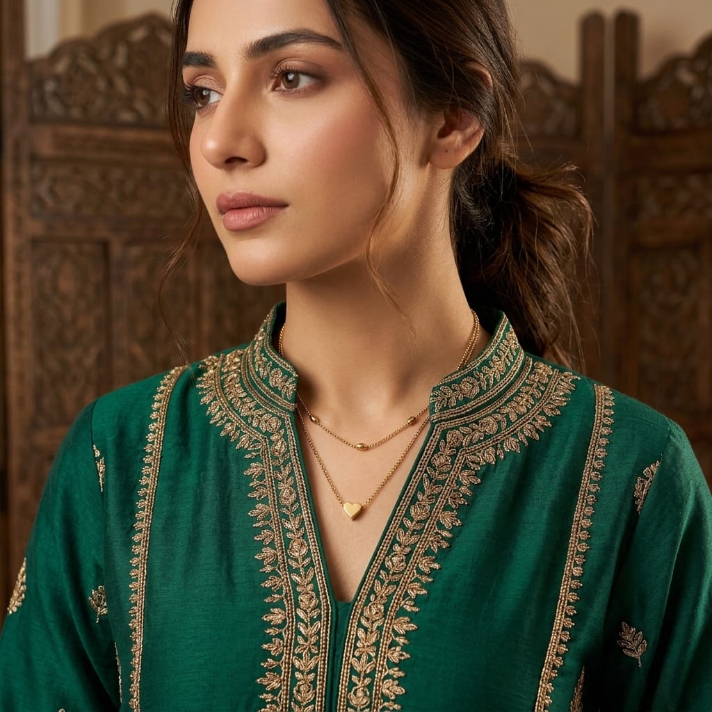 Gold Plated Heart Double Layered - Necklace